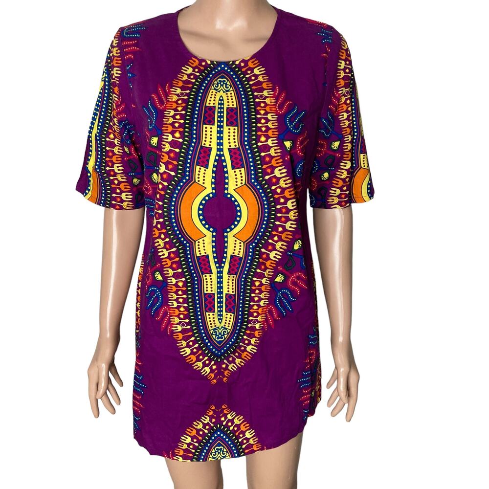 ASHRO Dashiki Top Womens 8 African Purple Yellow Cultural Lightweight New